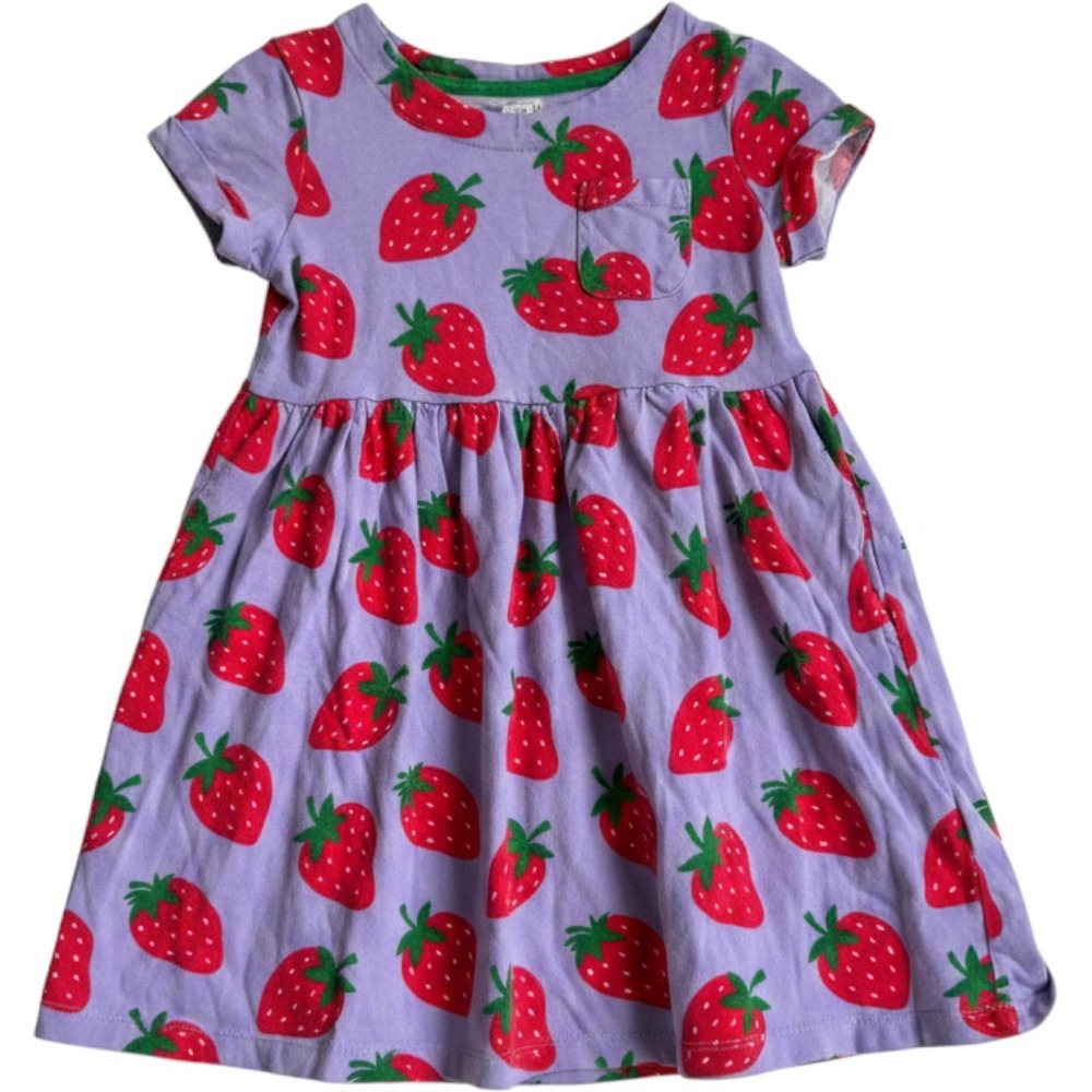 Mini Boden Girls Purple Strawberry Fruit Cotton Jersey Pocket Dress Flare 4-5Y